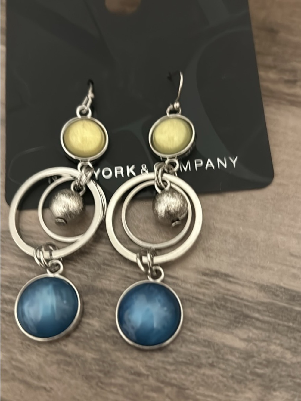New York & Company Blue and Yellow Multi-Ring Drop Earrings